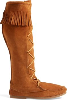 Knee High Moccasin Boot | Nordstrom Laced Suede Boots For Fall, Winter Suede Boots With Tassels, Moccasin Boot Pattern, Knee High Moccasins, American Indian Clothing, Native Dress, Suede Style, Minnetonka Moccasins, Red Indian