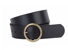 Classic genuine leather wide circle buckle belt. 1.75” width Belt Fashion, Clothing Staples, Leather Ring, Gold Belts, Classic Wardrobe Staples, Classic Wardrobe, Black Leather Belt, Genuine Leather Belt, Brass Buckle