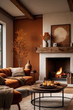 Burnt Orange Rooms, Burnt Orange Living Room Decor, Burnt Orange Accents, Fall Ambiance, Burnt Orange Living Room, Burnt Orange Decor, Living Room Makeover Ideas, Cozy Fall Living Room