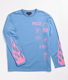 NEW girl ORDER Blue Flame Long Sleeve T-Shirt | Zumiez Cute Sweatpants Outfit, White Platform Shoes, Light Blue Pants, Light Blue Long Sleeve, Cute Sweatpants, Merch Design, Pink Joggers, Sweatpants Outfit, Blue Flame