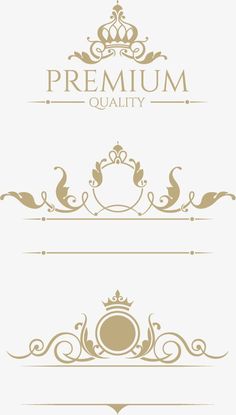 three different types of logos with the words premium quality in gold and white, on top of