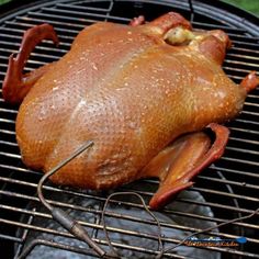 a whole chicken sitting on top of a bbq grill