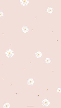 a pink background with white daisies and gold dots