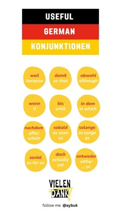 Useful German Konjuktionen / Almanca Bağlaçlar Learning German Worksheets, Learning Languages Tips, Russian Language Learning