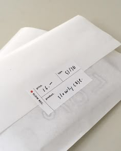 a white envelope with some paper on it