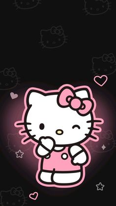 the hello kitty wallpaper has hearts and stars on it, as well as an image of