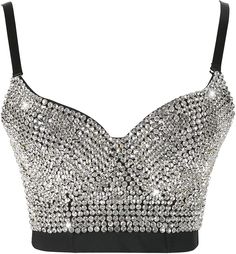 PRICES MAY VARY. B Cup Size; Please check our size chart on each color's left size pictures,This bustier bra design is smaller than general size, choose the size according to your bust, if you are a C cup or above, you can order a larger size for more comfortable wearing. This dazzling rhinestone crop top made from high quality polyester, spandex and rhinestone Padded bust with underwire for extra push-up support, The straps are comfortable, and They are simple to detach and adjust for times. Sh Party Bra, Diamond Push Ups, Party Crop Tops, Rhinestone Top, Crop Top Bra, Crop Top Outfits, Club Party, Bustiers, Cropped Top