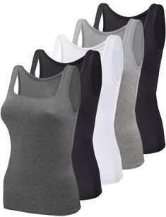 PRICES MAY VARY. Size spectrum - BQTQ offer S, M, L, XL, XXL womens tank tops for options, the detail parameter of the sleeveless square neck tank tops, please refer to the picture(Warm Notice: please check the size table carefully before place order.) 4 Colors - come with 5 pieces square neck tank tops for women in 4 different colors, they are black, white, gray, dark gray, simple and classic colors women undershirts tank tops are perfect for daily wear and well match with different clothes Com Cheap Gray Stretch Tank Top, Cheap High-stretch Bra-friendly Tank Top, Gray Stretch Camisole Tank Top, Gray Tank Top With Built-in Bra For Sports, Tops Square Neck, Cheap Non-stretch Women's Tank Top, Undershirt Tank Top, Stretchy Crop Tops, Womens Tank Tops