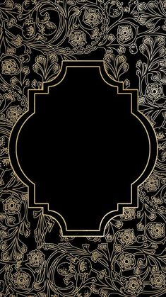 a black and gold floral background with an ornate frame