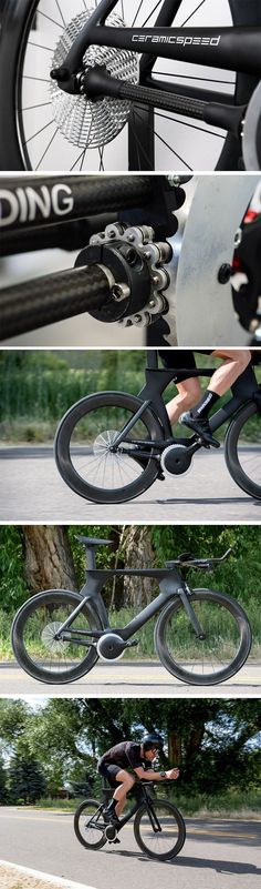 three different views of a person riding a bike on the street and in the air