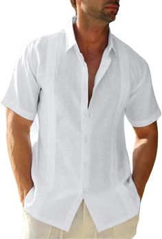 Mens Products, Cuban Shirts, Camp Shirts, Guayabera Shirt, Button Down Short Sleeve, Short Sleeve Shirts, Beach Tops, Mens Style