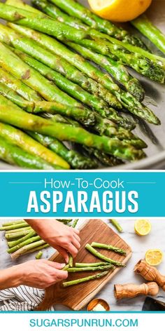 how to cook asparagus on a cutting board with lemons and parsley