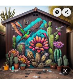 Cactus Mural Outdoor, Wall Murals Painted Outdoor Fence, Mexican Wall Murals Painted, Outdoor Wall Murals Backyards Flower, Garden Murals Ideas Wall Art Backyard, Kitchen Mural Ideas Paintings, Garden Fence Mural, Backyard Mural Ideas Garden, Outdoor Fence Painting Ideas