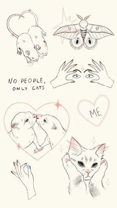 some drawings with cats and hearts on them