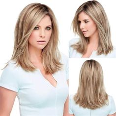 Shoulder Length Human Hair Wigs, Lob Haircut For Round Face Plus Size, 40 Year Old Hairstyles 2023, Jahodová Blond, Dark Roots Hair, Shoulder Length Straight Hair, Hair Blond, Side Part Hairstyles, Blonde Wigs