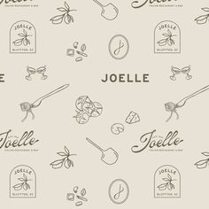 the logos for jolie are drawn in black ink on a light gray paper background