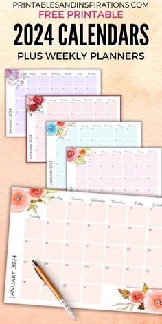 the free printable calendar is shown with flowers on it