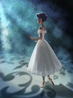 a digital painting of a woman in a white dress