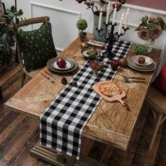 the table is set with food and place settings