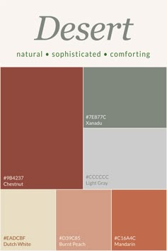 the desert color scheme is shown in shades of brown, beige and green with text that reads