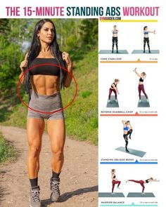 the 15 minute standing abs workout is shown in this ad for women's health magazine