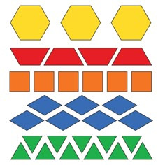 an image of different shapes and colors on a white background, including hexagonals