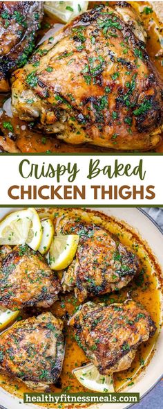 chicken thighs with lemons and herbs in a pan