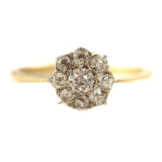 This is a lovely 0.60ct old-cut diamond cluster flower ring set in 18ct gold. This beautiful ring was converted from an antique brooch (circa 1910). It features a central old cut diamond, surrounded by eight smaller old cut diamonds of mixed colour and clarity. Specifications: Edwardian stones and face Old cut diamonds Total diamond weight 0.60ct (est.) I-J colour SI2-P1 clarity UK ring size P.5 **Only one available All our pieces are vintage and therefore subject to some minor wear in keeping w Diamond Cluster Engagement Ring, Cluster Engagement Ring, Antique Brooches, Beautiful Ring, Diamond Cluster, Flower Ring, Ring Set, Ring Sets, Beautiful Rings