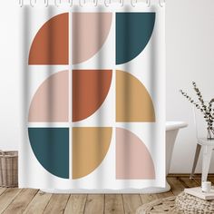 a shower curtain with an abstract design on it