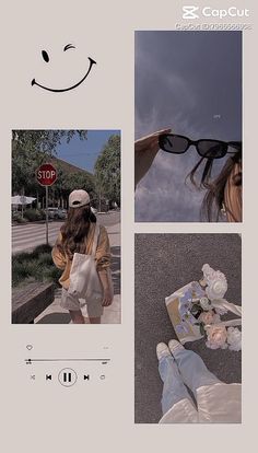 a collage of photos with sunglasses and flowers