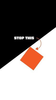 a black and white poster with an orange square on it's left hand corner