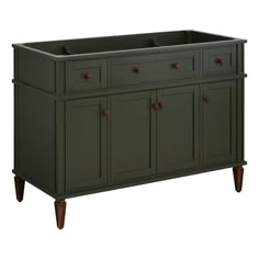 a green cabinet with two doors and drawers