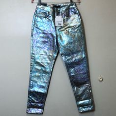 Misguided Denim Riot High Rise Mom Jean. Purple And Blue Marbelized Design. U.S. Size 4 Regular. U.K. 8 Regular. Eu 36 Regular. Button And Zipper Closure. 5 Functional Pockets. Material: 100% Cotton. Measures: 25” Waist X 28” Inseam. List Date: 12/24/21. Metallic Denim Bottoms, Trendy Fitted Metallic Jeans, Casual Metallic Jeans, Trendy High Rise Metallic Bottoms, Casual Metallic Jeans For Fall, Fall Purple High Waist Jeans, Casual Metallic Denim Bottoms, Metallic Straight Leg Denim Jeans, Purple High Waist Fitted Jeans