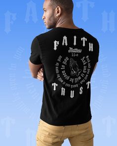 Christian Apparel Faith Shirt for Men. Black Owned Shop. Christian Clothing Men, Christian Tee Shirts, Spiritual Clothing, Christian Shirts Designs, Spiritual Shirts, Religious Shirt, Tshirt Ideas, Inspirational Design, Faith Shirt