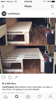 two beds made out of wooden pallets on top of each other