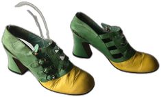 Vintage Almond Toe Green Heels, Vintage Green Almond Toe Heels, Vintage Green Round Toe Heels, Vintage Green Heels With Round Toe, Vintage Yellow Heels With Round Toe, Green Retro Closed Toe Heels, Green Closed Toe Retro Heels, Retro Green Closed Toe Heels, Green Retro Heels With Round Toe