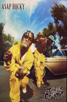 the album cover for asap rocky's all american creator, featuring two black men in yellow outfits