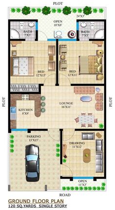 the ground plan for a house with two bedroom and living room, which is also attached to