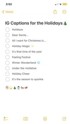 an iphone screen with the text ig captions for the holidays written on it