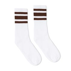 White athletic socks with brown stripes for men, women and children Dr Closet, Merch Ideas, Modern Tech, Fame Dr, Striped Socks, Tube Socks, Perfect Style, Designer Socks, White Sock