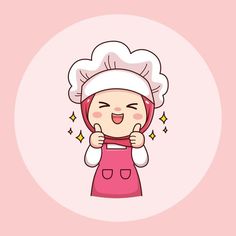 Cooking Design Art, Cute Chef Cartoon, Logo For Food Business, Female Chef Logo, Logo Design For Food Business, Kawaii Hijab, Cooking Logo Design, Logo For Food, Cooking Cartoon