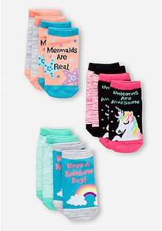 6 Pack Unicorn & Mermaid Socks Mermaid Socks, Unicorn Fashion, Unicorn Mermaid, Unicorns And Mermaids, Justice Clothing, Pink Converse, Online Clothing Store, Crazy Socks