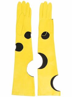 Yellow leather cut out-detail leather gloves from MANOKHI featuring cut-out detailing and long length. | Manokhi Cut Out-Detail Leather Gloves Designer Gloves, Yellow Gloves, Leather Cuts, Work Gloves, Yellow Leather, Dancing With The Stars, Winter Accessories, Leather Gloves, Long Length