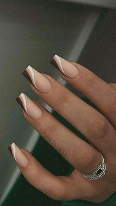 November Acrylic Nail Ideas, Bday Acrylic Nails, Light Brown Nails Design, Square Nail Designs Fall, Anniversary Nails Ideas, Nails Brown French, Brown Nails Ideas, Acrylic Nails Brown, Nails Inspiration Ballerina