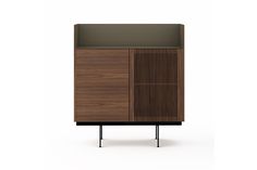 the sideboard is made out of wood and metal