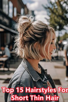 Half Up Half Down Casual Hair Short, Day Two Hairstyles Short Hair, Short Hairstyles Updo Casual, Short Hair In Bun, Easy Work Hairstyles For Short Hair, Short Hair Casual Updo, Second Day Hairstyles Fine Hair, Short Work Hairstyles, How To Style Thinning Hair Women