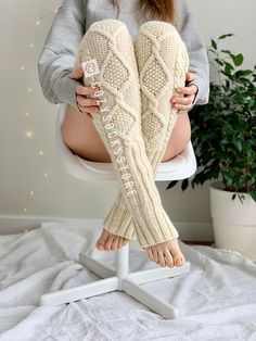 Ravelry: Thigh high yoga socks pattern by Yulia Ilinkova Crochet Cozy Socks Free Pattern, Crochet Over The Knee Socks Free Pattern, Magic Loop Sock Knitting, Knitting Patterns Socks, Yoga Socks Knitting Pattern, Leg Warmers Knitting Pattern, Yoga Socks Pattern, Outfits With Leg Warmers, Knitting Projects For Beginners