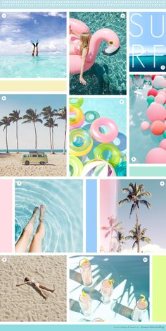 a collage of photos with the words summer fun written in different colors and shapes