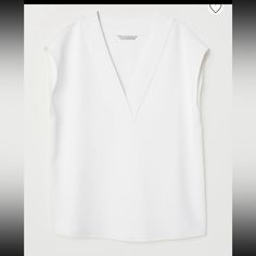 A Brand New With Tags Attached Blouse From H&M. In Perfect Condition, No Flaws. All Items Come From A Smoke Free Home. White V-neck Top For Spring Workwear, H&m Short Sleeve Work Tops, H&m Short Sleeve Tops For Work, H&m Blouse For Summer Workwear, H&m Summer Workwear Tops, H&m Summer Tops For Work, White Sleeveless Office Blouse, White Sleeveless Blouse For Office, H&m Office Tops For Spring