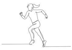 a single line drawing of a woman running